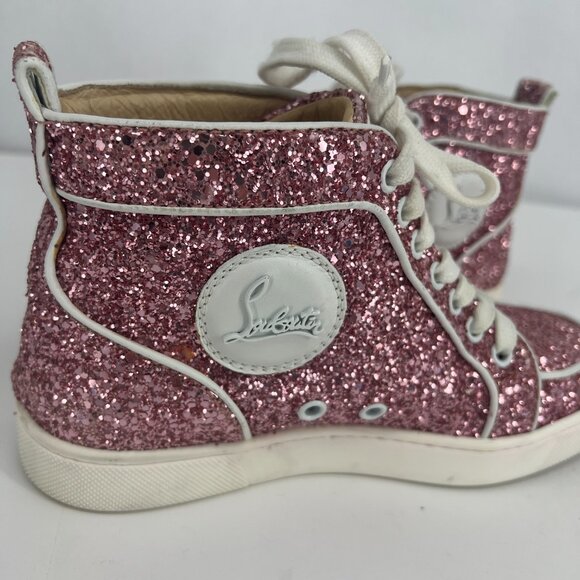 Christian Louboutin Sparkling Pink High-Top Sneakers - Picture 9 of 15